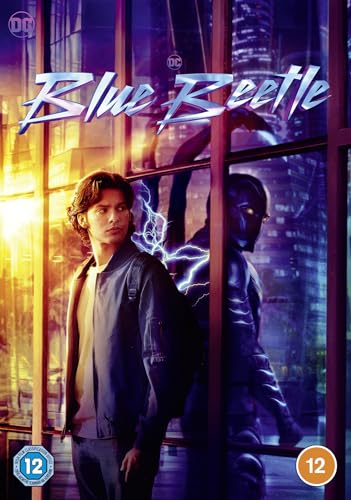 Blue Beetle" DVD cover featuring a young man and armored figure.