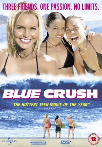 Blue Crush" DVD cover featuring three smiling women and ocean waves.