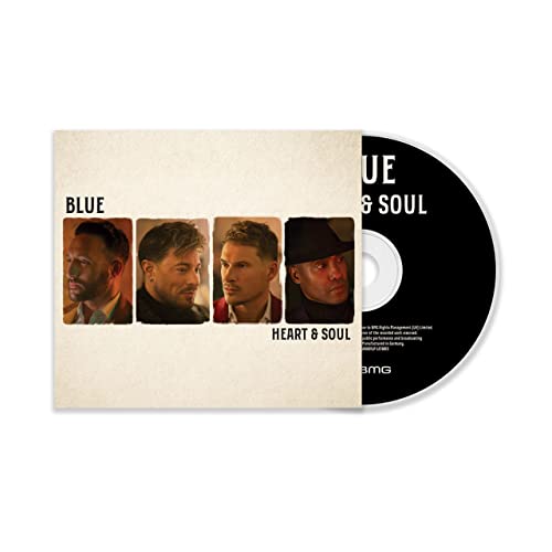 CD case for Blue’s “Heart & Soul” featuring four portrait photos of men.