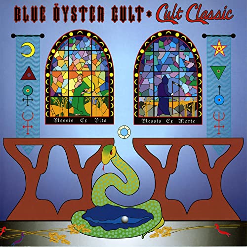 Blue Oyster Cult "Cult Classic" CD cover with stained glass and a snake.
