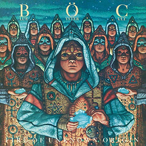 Album cover art showing many hooded figures in blue robes holding glowing blue stones.