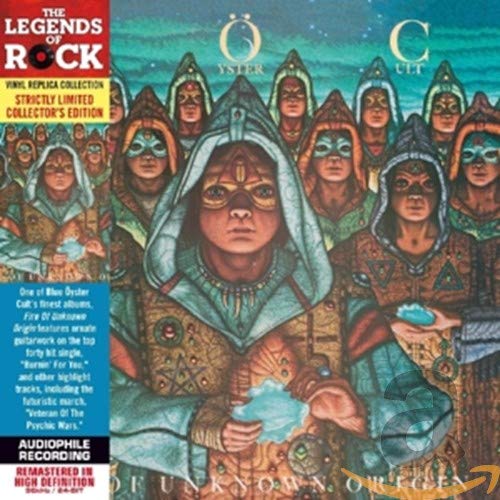 Blue Oyster Cult album cover, “Fire Of Unknown Origin,” featuring hooded figures.