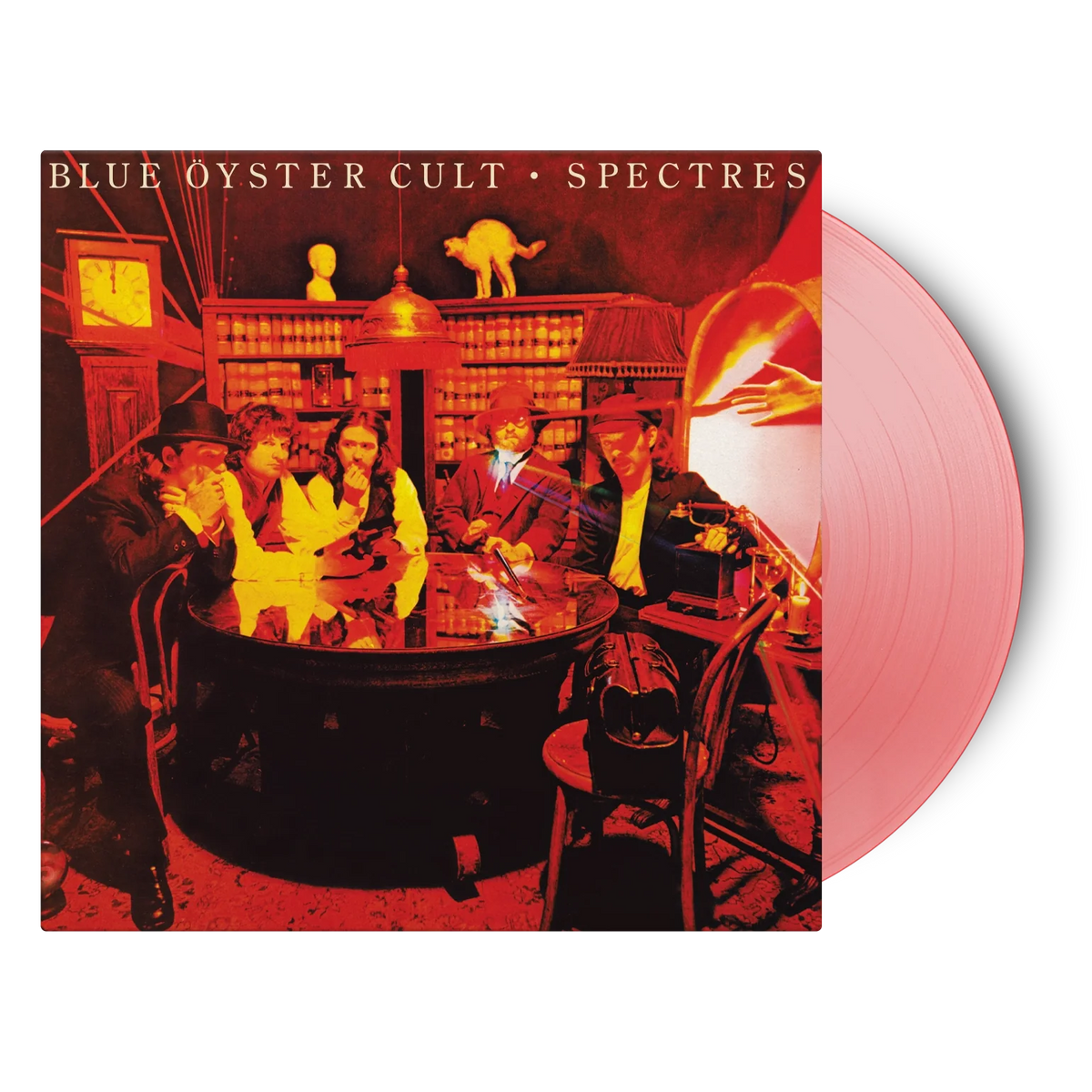 Blue Oyster Cult Spectres album cover with a pink vinyl record disc.