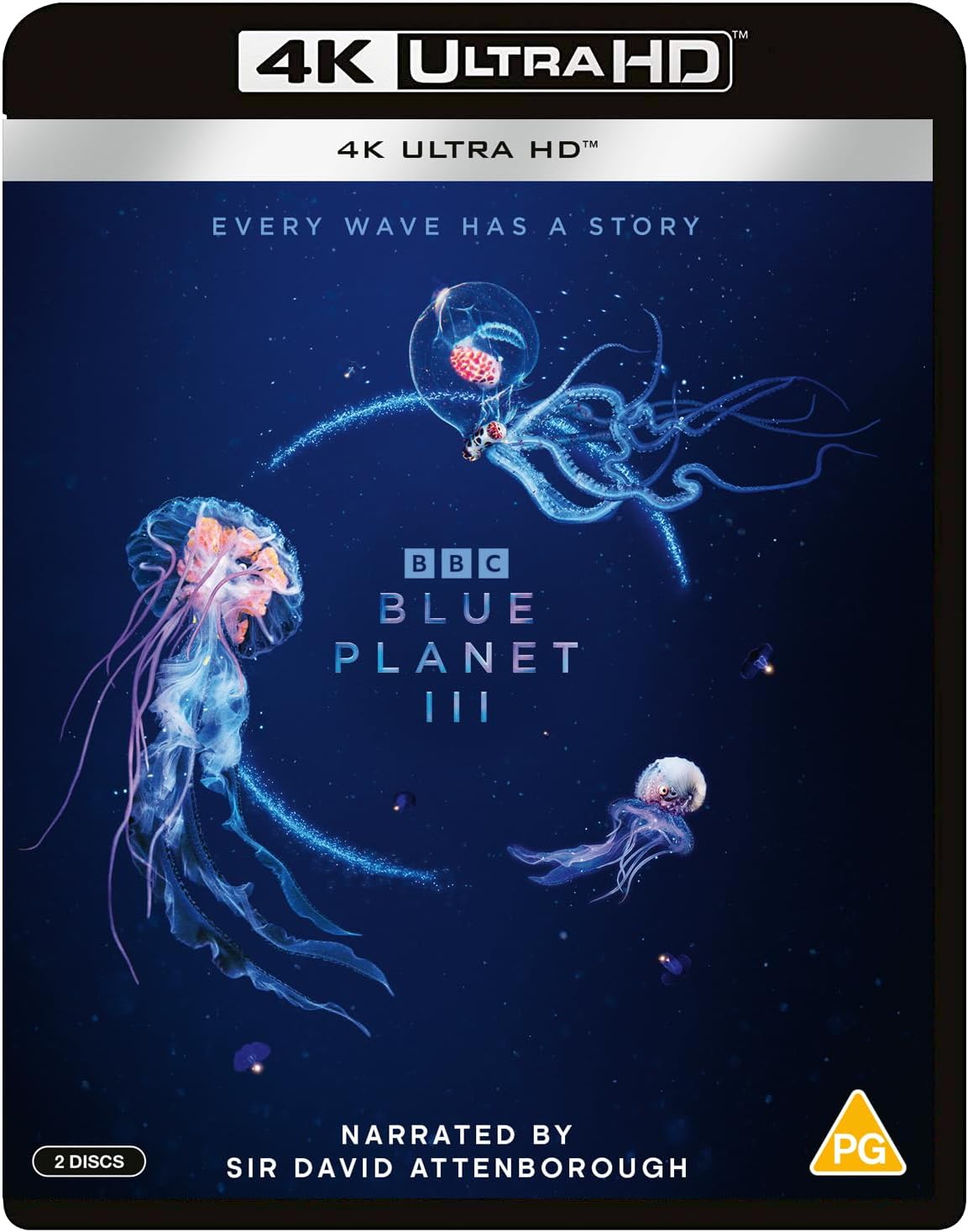 Blue Planet III" UHD Blu-ray cover featuring jellyfish and an octopus.