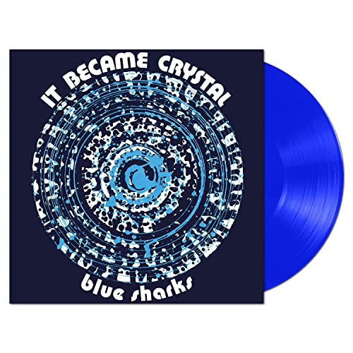 Blue vinyl record with circular, abstract blue and white album art.