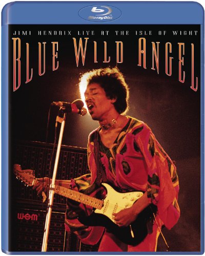 Jimi Hendrix playing guitar on Blu-ray cover, “Blue Wild Angel.”