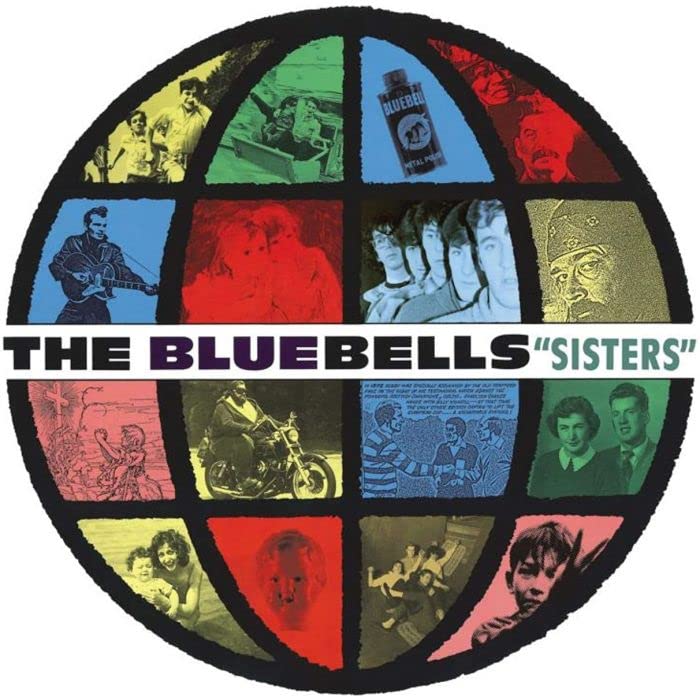 Round vinyl record cover for The Bluebells’ “Sisters” album, with portraits.