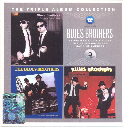 The Blues Brothers album cover with three images of the band in suits.