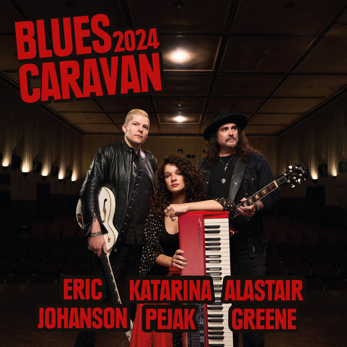 Blues Caravan 2024 DVD cover featuring three musicians with instruments.