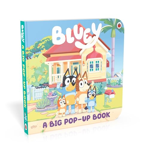 Bluey" pop-up book cover featuring Bluey and family in front of a house.