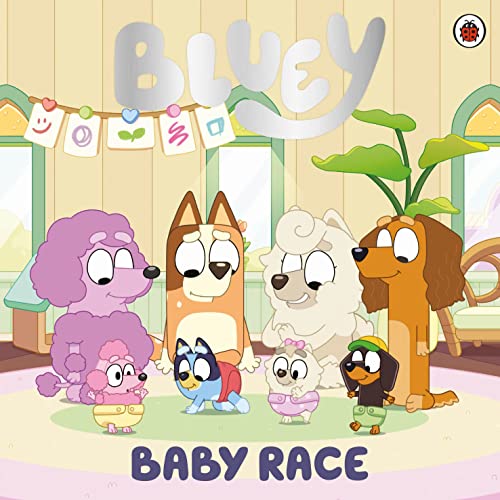 Bluey" book cover featuring Bluey, Bingo, and other puppy characters as babies.