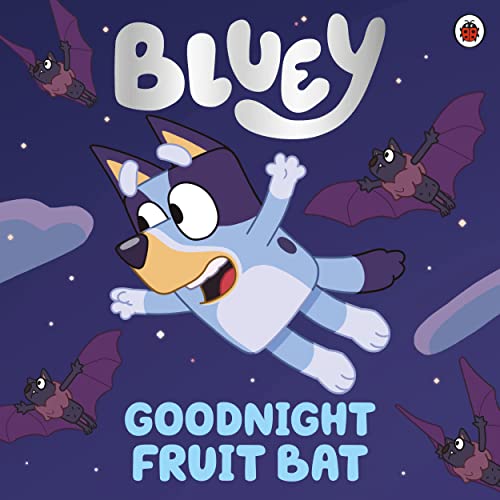 Bluey as a fruit bat with other bats against a dark blue sky.