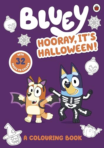 Bluey" Halloween coloring book cover featuring Bluey and Bingo in costume.