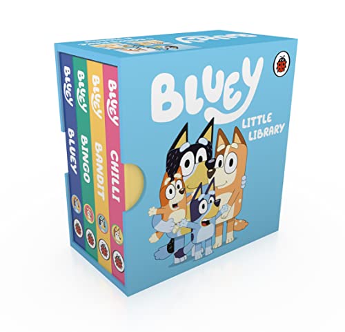 Bluey Little Library boxed set with Bluey, Bingo, Bandit, and Chilli.