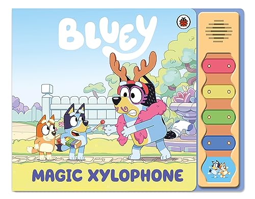 Bluey" book with a xylophone sound module and cartoon characters.
