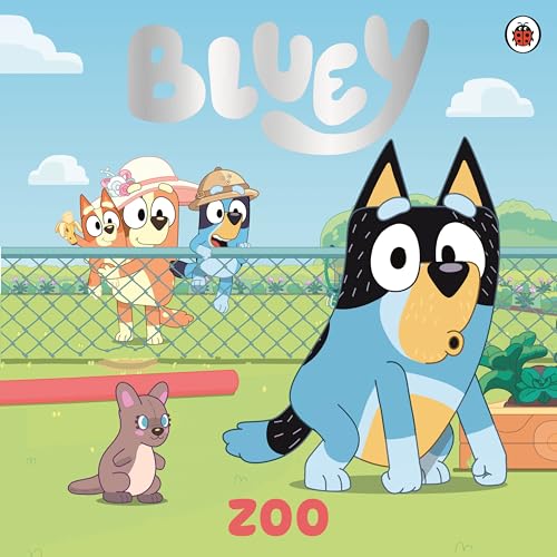 Bluey and friends at the zoo, book cover illustration.