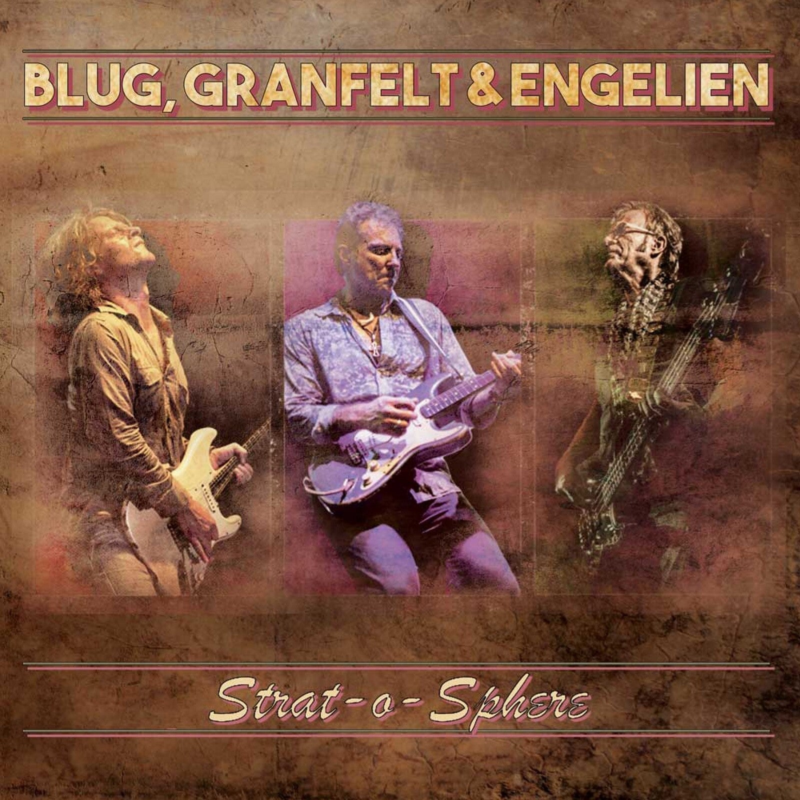 CD cover for “Strat-o-Sphere” featuring three musicians with guitars.