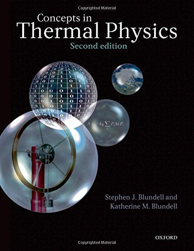 "Textbook cover with 'Concepts in Thermal Physics' title, transparent orbs, and black background."