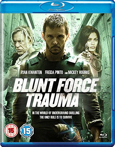Blu-ray cover for "Blunt Force Trauma" featuring Ryan Kwanten and Mickey Rourke.