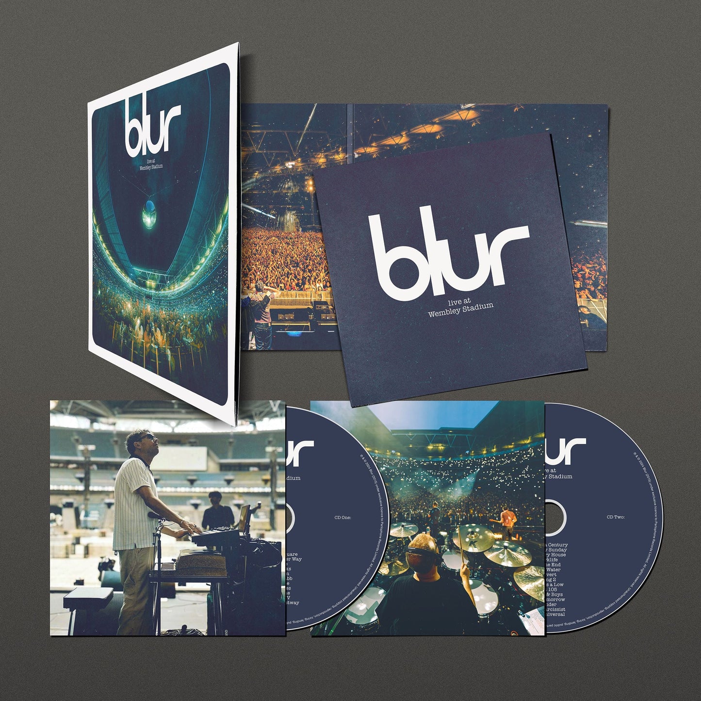 Blur "Live at Wembley Stadium" CD packaging with concert imagery.