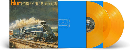 Blur’s “Modern Life Is Rubbish” orange 2LP vinyl record with train artwork.