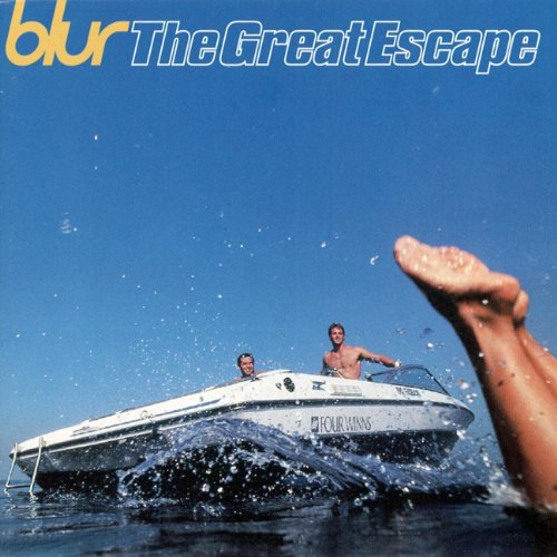 Blur's "The Great Escape" vinyl cover: boat speeding on blue water.