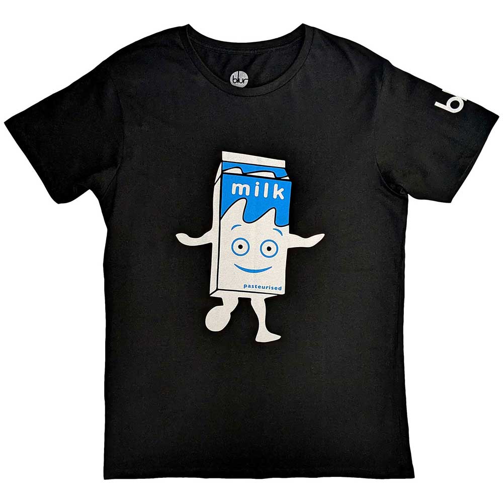 Light-colored unisex t-shirt with blurry graphic print on the sleeve.
