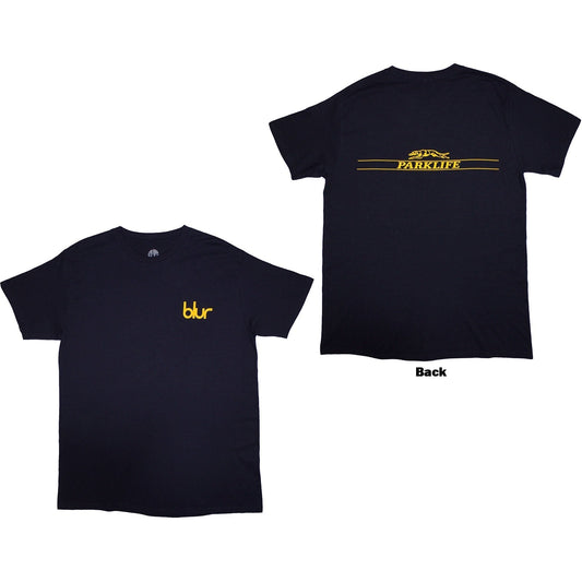 Medium unisex t-shirt, black, with "Parklife" band logo printed on the back.