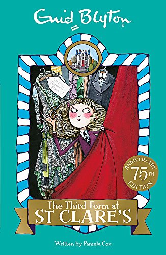 Book cover: girl in school uniform with stage curtains and school building.