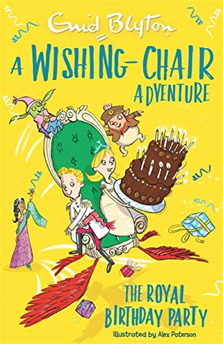 Children, a magic chair, and a birthday cake on a yellow cover.