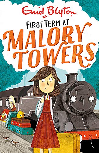 A girl stands in front of a steam train with luggage on a platform.