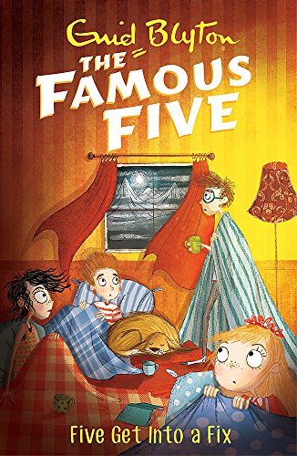 Book cover: children and a dog peeking from behind curtains.
