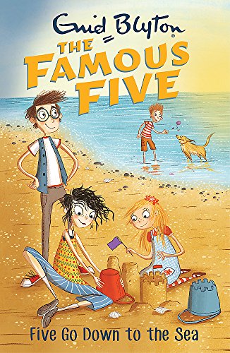 Book cover showing three children and a dog playing on a sandy beach.