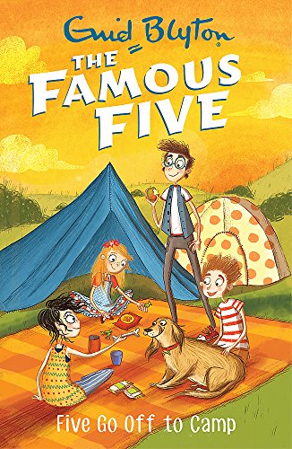 Illustrated cover of The Famous Five: Five Go Off to Camp showing children camping.