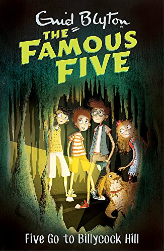 Book cover illustration of four children and a dog exploring a dark cave.