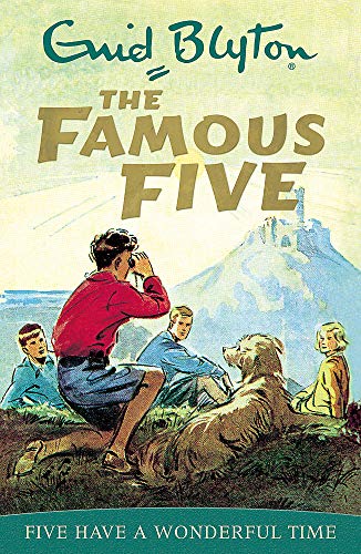 Book cover: children, a dog, and a mountain landscape.