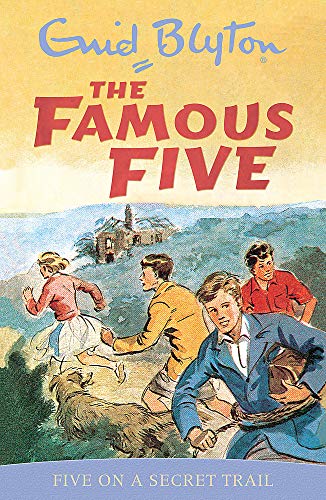 Book cover illustration showing four children and a dog running near a ruined building.