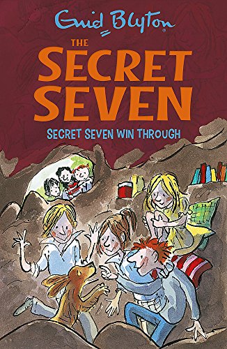 Book cover: “Secret Seven Win Through” with children in a cave illustration.