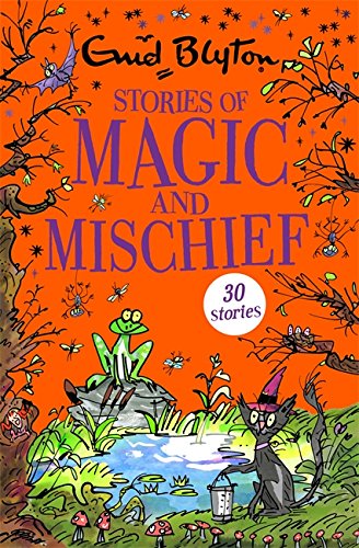 Book cover with orange background, a green frog, a black cat, and purple text.