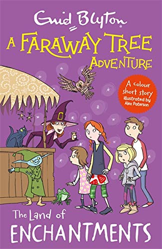 Children encounter a witch, goblin, and owl near a magical tree.