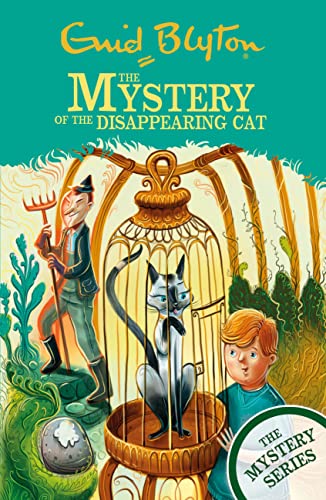 Book cover: boy, cat in cage, gardener, and colorful illustrated background.
