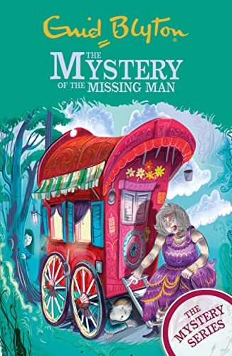 Book cover: colorful gypsy wagon, elderly woman, and children in a forest.