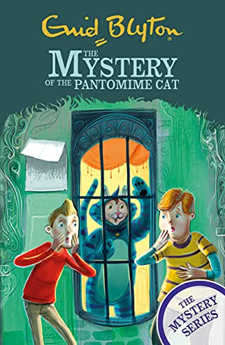 Book cover featuring two surprised boys and a blue cat behind a window.