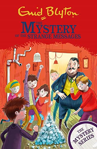 Book cover: children investigate a mystery with a man in a room.