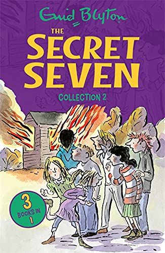 Book cover illustration showing seven children watching a shed on fire.