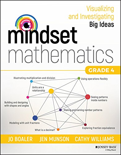 Fourth grade mathematics textbook cover with colorful eye and network diagram.