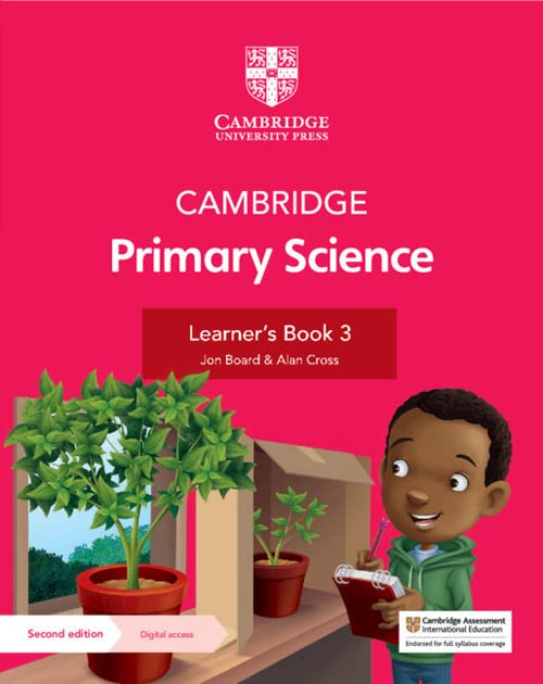 Cambridge Primary Science Learner's Book 3 cover with a child observing potted plants.
