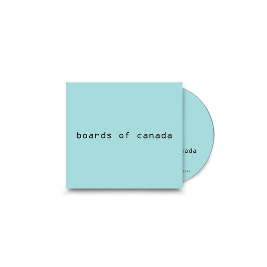 Light blue CD case with black text: "boards of canada" repeated.