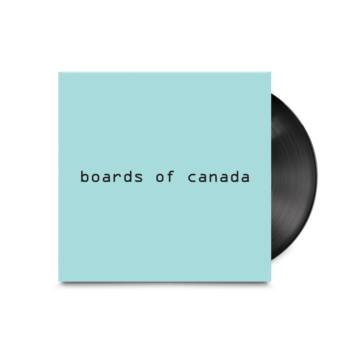 Light blue album cover with black text and a black vinyl record.