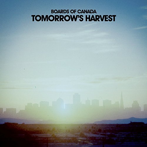 Album cover for Boards of Canada’s “Tomorrow’s Harvest” with a hazy skyline.